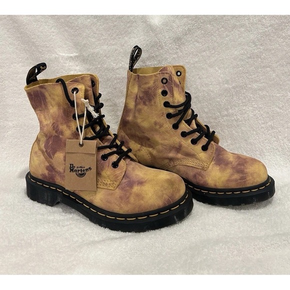 Dr‎ Martens Womens 1460 Pascal Tie Dye Leather Lace Up Boots Size 7 NEW Camo Tan - Picture 2 of 14